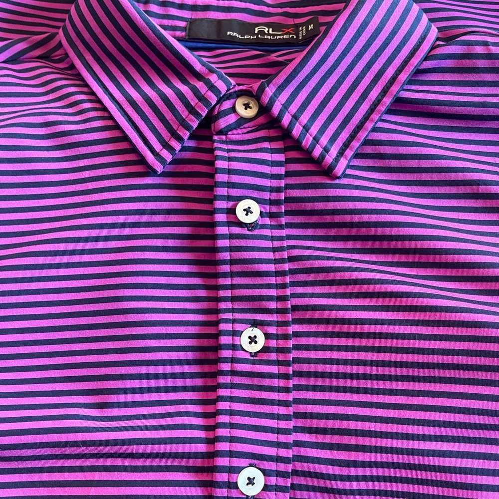 RLX Ralph Lauren X Series Golf Polo Pink Blue Striped Performance Shirt Men’s M - Picture 6 of 16